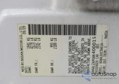 2010 Nissan Altima 2.5 S from USA, damaged, VIN 1N4AL2APXAN400015